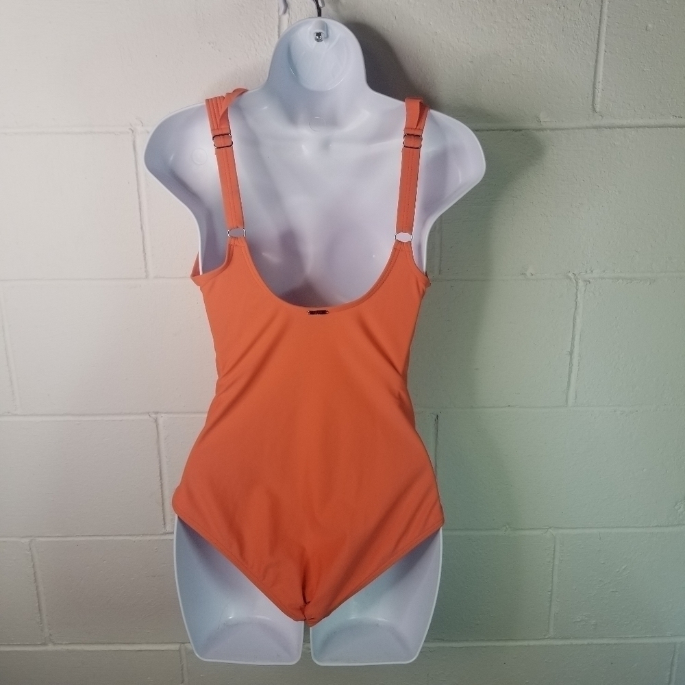 DKNY coral ruffle ruched one piece swimsuit - Picture 5 of 11